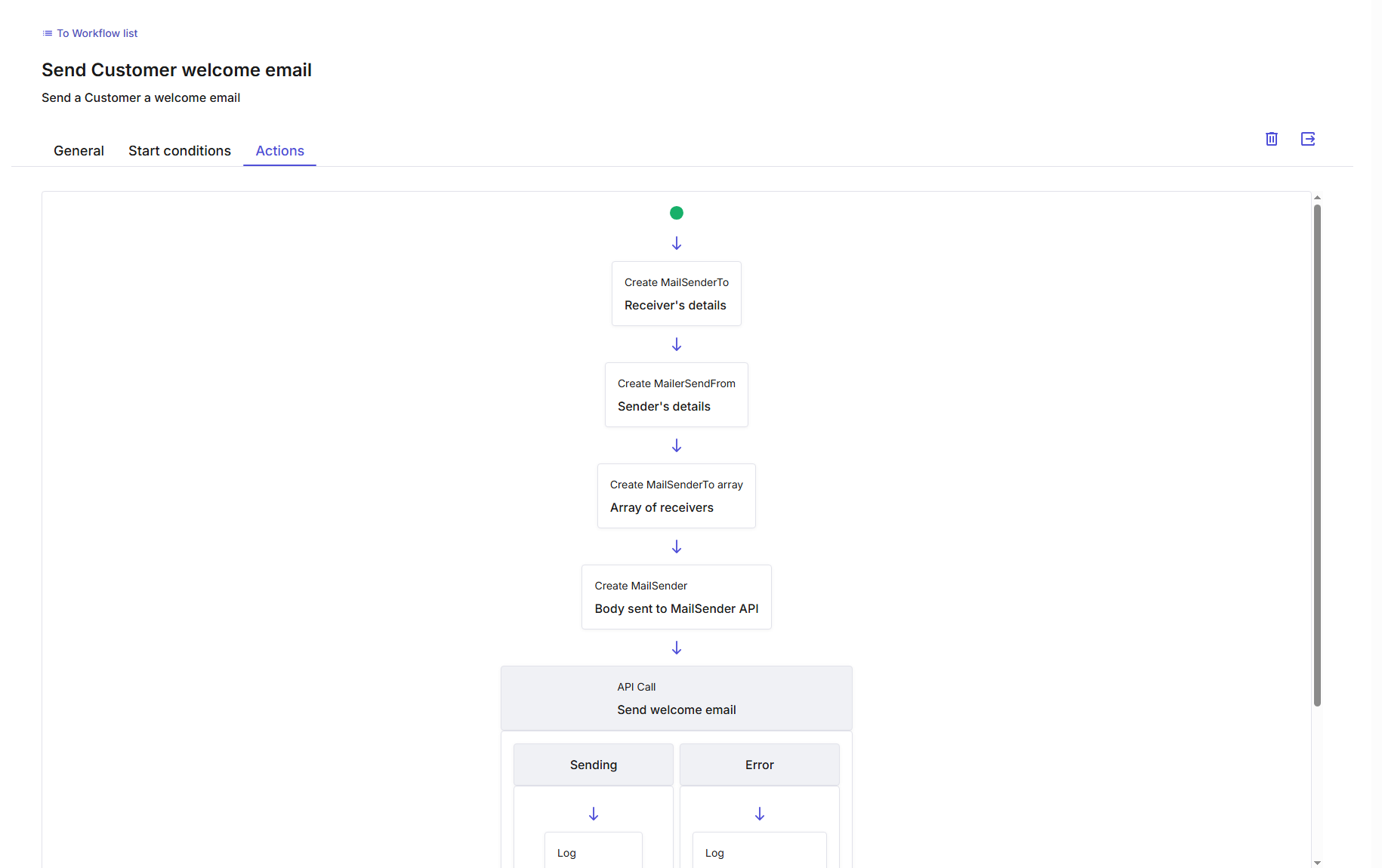 Intuitive UI: Design sequential workflows that define variables and perform actions step-by-step.